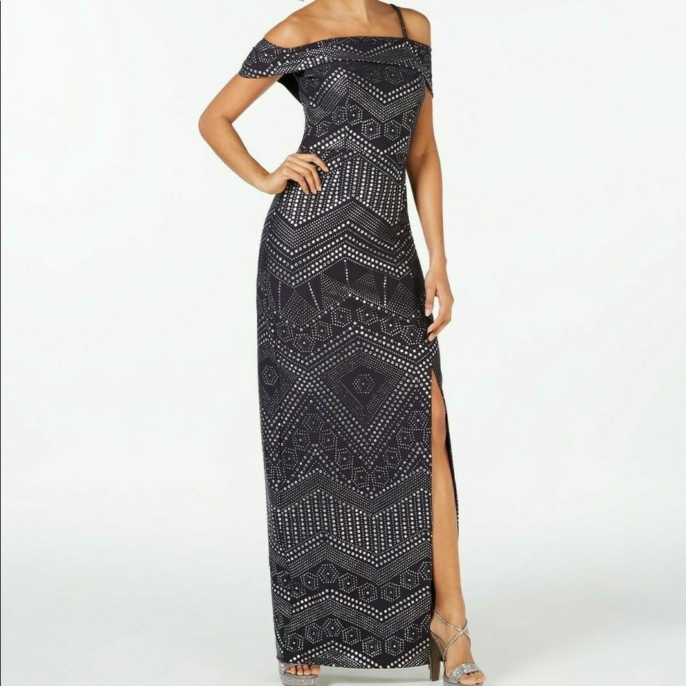 Laundry Shelli Segal Cold-Shoulder Studded Gown